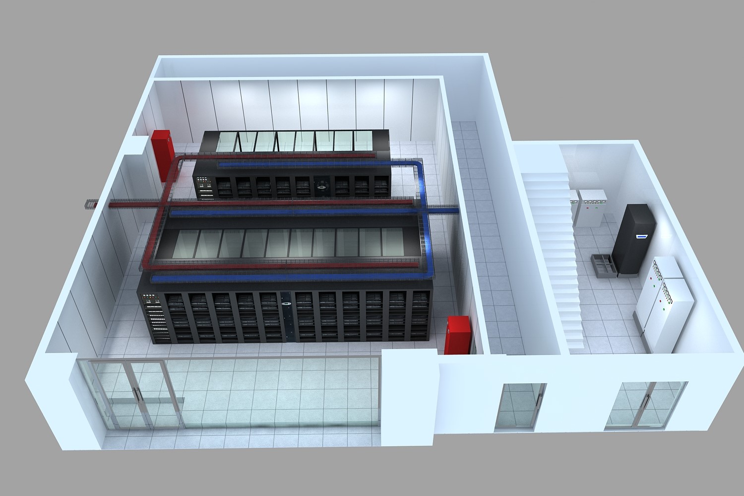 服务器 机房 轴侧效果图指挥大厅 中控室效果图